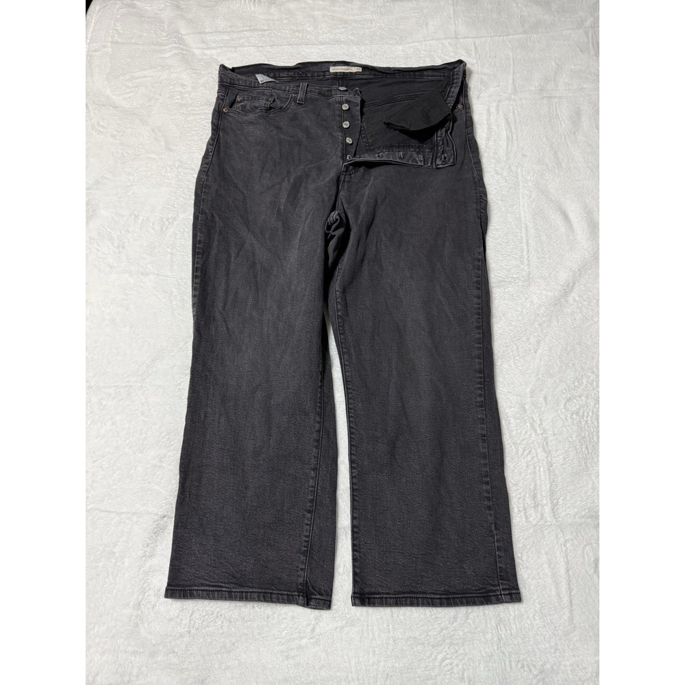 Levis‎ Jeans Womens 19W Black Ribcage Straight Ankle Button Fly Dark Wash 38x26